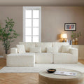 110' Cloud Sectional Couch, Modular Sectional Sofa with Deep Seat, Corduroy Upholstered Boneless Couch for Living Room Bedroom, Left Facing Chaise (Beige, 110' Left Facing Chaise)