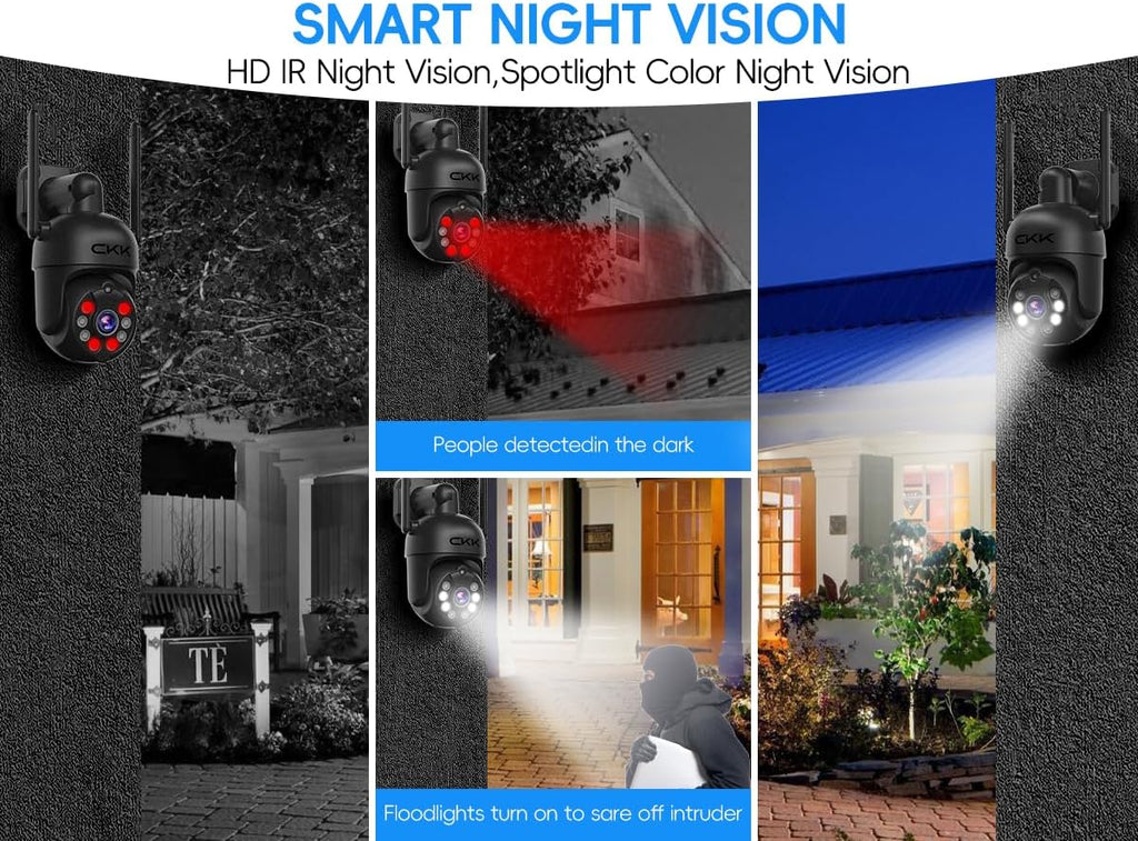 [360° View] 3K Wireless Security System, 4pcs 5MP PTZ Cameras Outdoor Indoor, WiFi Camera Outside CCTV Surveillance NVR C102 System with Floodlight Color Night Vision Motion Sensor Alarm,24/7 Record