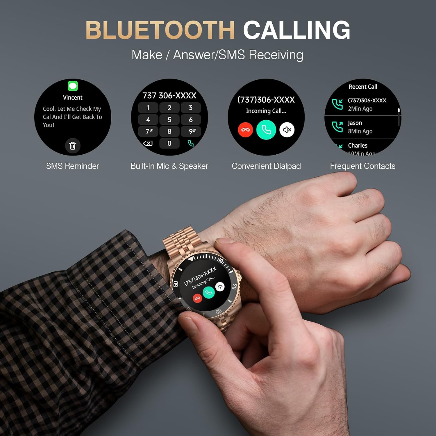 2025 DA GPT Smart Watch for Men,1.19-inch AMOLED Display, 24/7 Heart Rate, Blood Oxygen, Blood Pressure, Sleep Monitor, 107 Sports Fitness Tracker, Waterproof Smartwatch Compatible Android iOS Gold