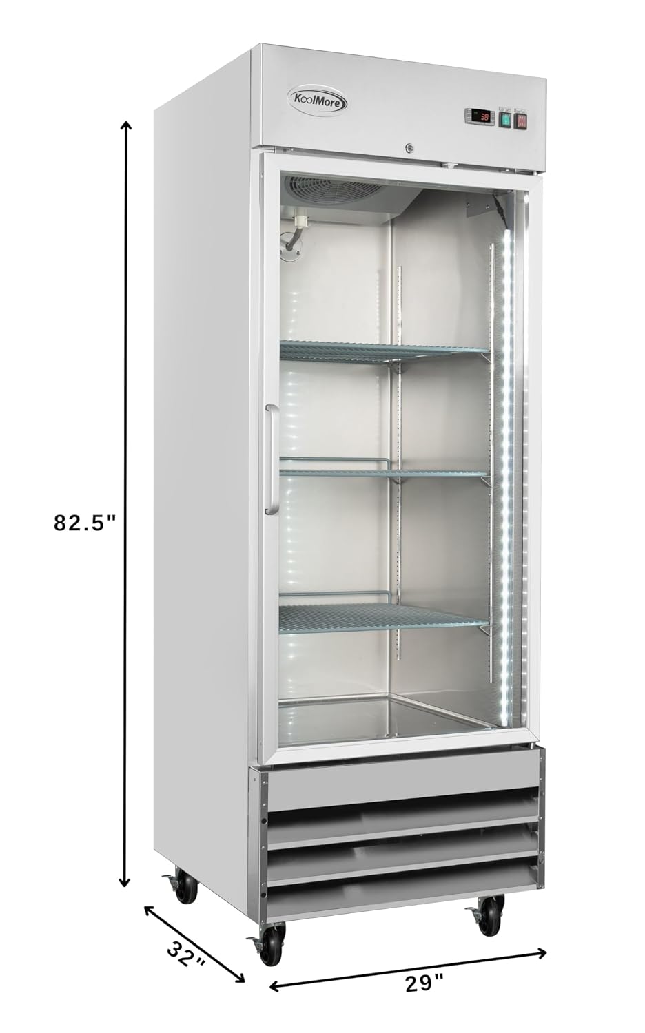 KoolMore - RIR-1D-GD 29' Stainless Steel 1 Glass Door Commercial Reach-in Refrigerator Cooler - 23 cu. ft