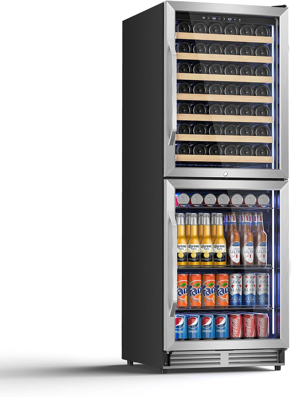 Tylza Beverage Refrigerator 24 Inch, 190 Can Built-in/Freestanding Beverage Cooler Fridge with Glass Door and Advanced Cooling Compressor for Beer and Soda or Wine, Low Noise, 37-64 F, Black