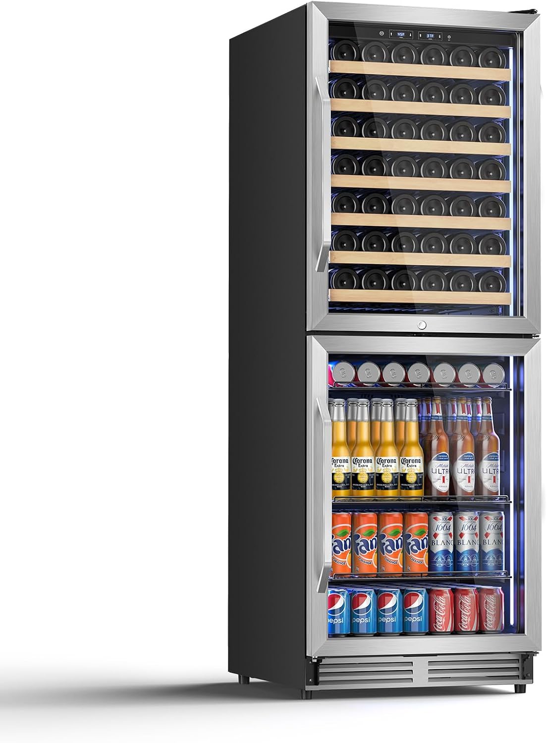 Tylza Beverage Refrigerator 24 Inch, 190 Can Built-in/Freestanding Beverage Cooler Fridge with Glass Door and Advanced Cooling Compressor for Beer and Soda or Wine, Low Noise, 37-64 F, Black