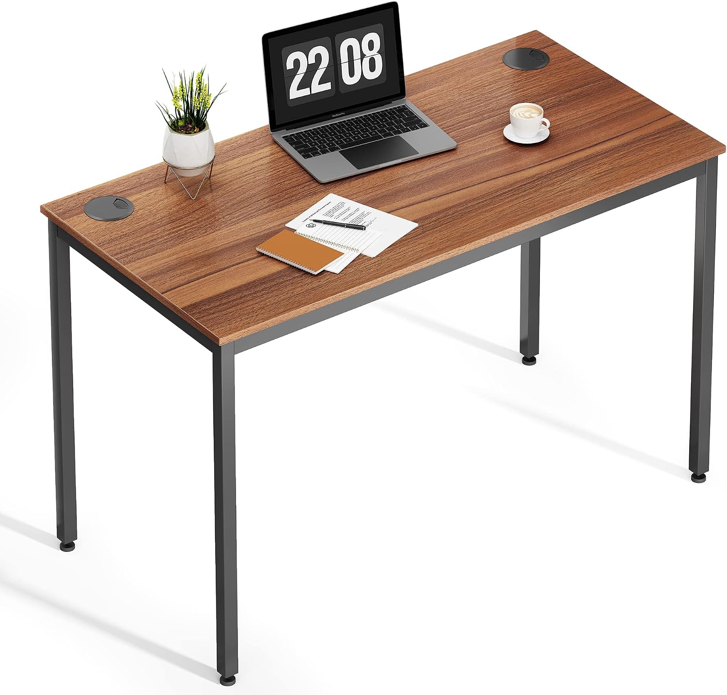 EUREKA ERGONOMIC 47 Inch Teak Home Office Computer Desk, Simple Modern Sturdy Work Study Writing PC Gaming Table for Large Space Adults Teens Kids Sewing Bedroom Kitchen Dinning Room, Black Metal Legs