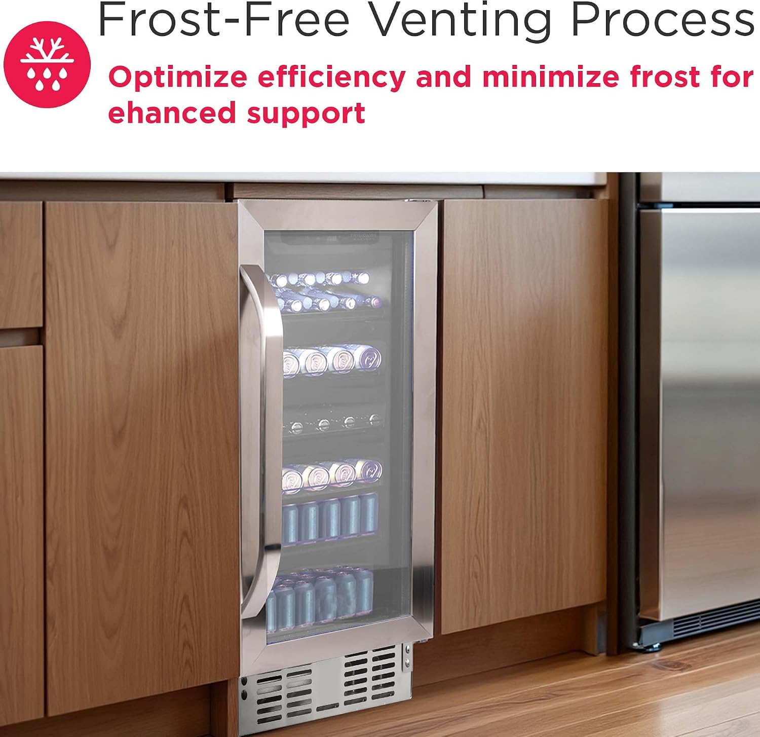 Frigidaire Gallery, 22.5' Wide Beverage Cooler, 30-Bottles Stainless Steel, with Lock, Tempered Glass Door, Frost Free, Glass Door, Stainless Steel, Built-in