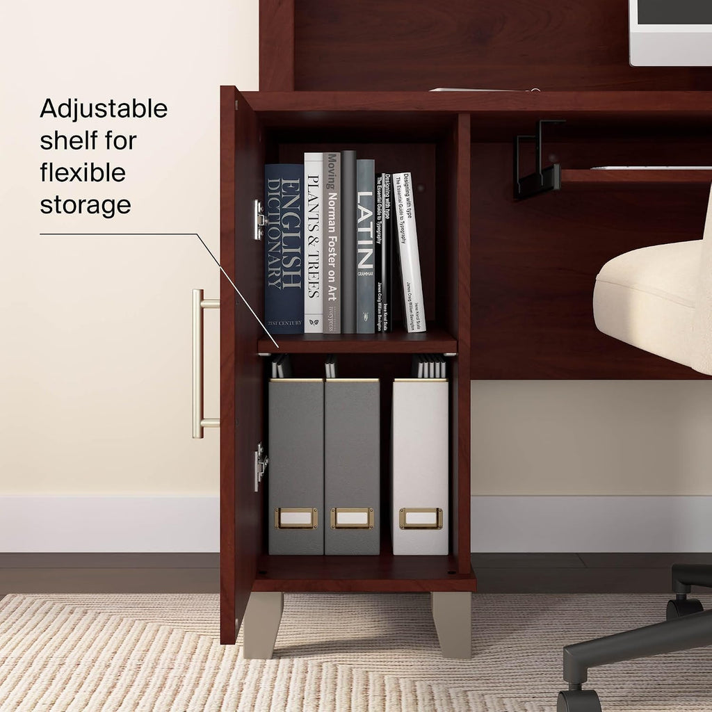 Bush Home 60-Inch L-Shaped Desk with Storage, Corner Computer Office Desk with Drawers and Storage Cabinet, Home Office Furniture, Somerset Collection, Hansen Cherry