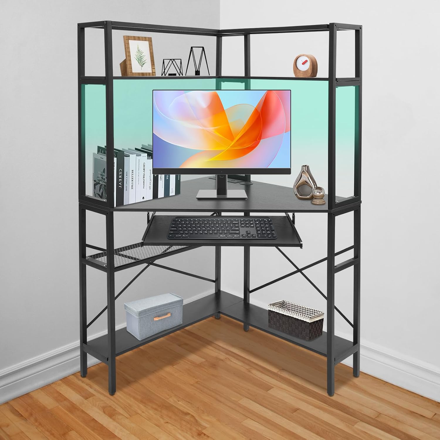 Corner Small Desk for Small Space, 29.5'*29.5'*60' Corner Computer Desk with USB Ports Triangle Gaming Desk with with RGB LED Lighting for Home Office, Living Room, Bedroom (Black)