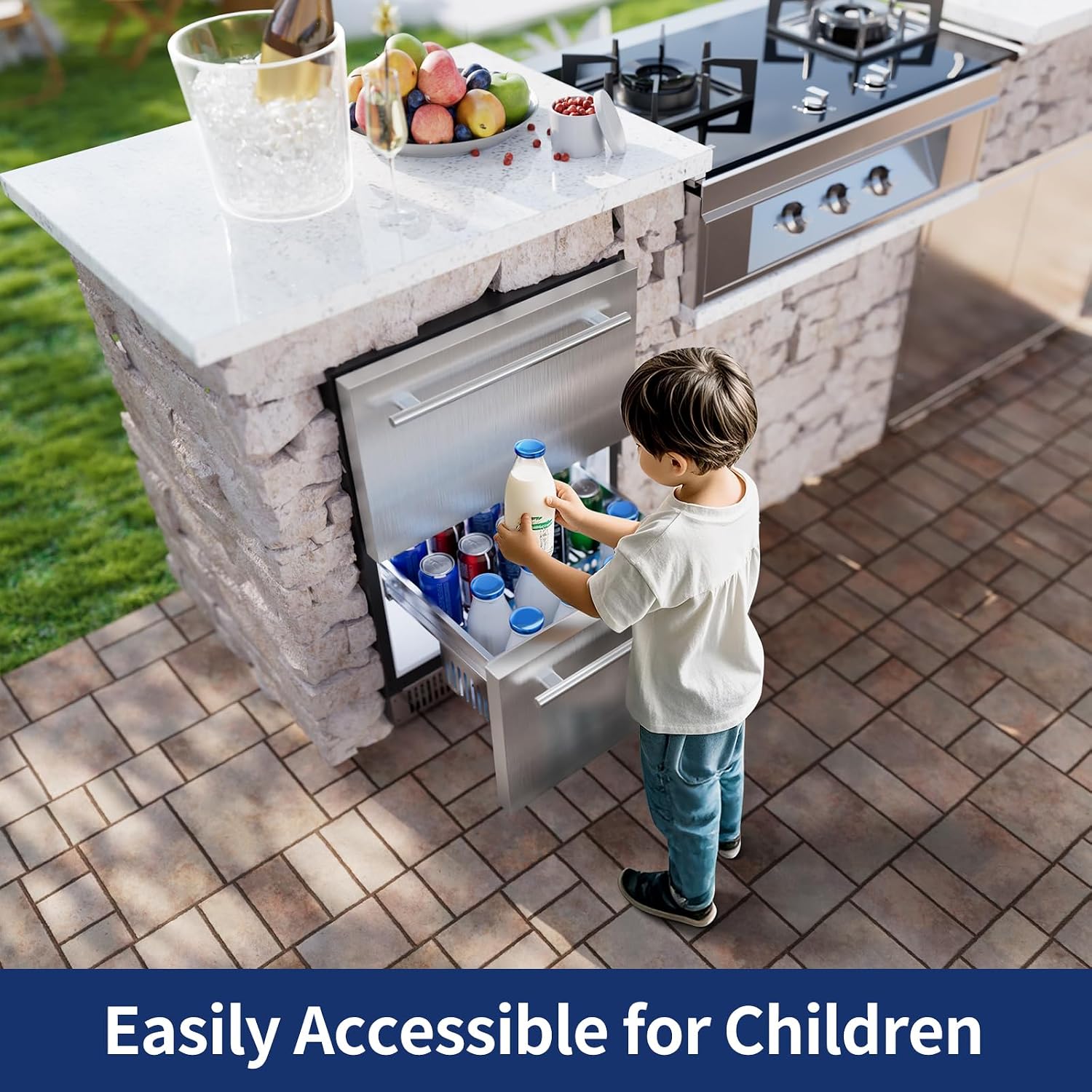 Coolski 24 Inch Under Counter Beverage Refrigerator Drawers, Built-in/Freestanding Stainless Steel Outdoor Refrigerator for Patio, Low Noise Beverage Cooler for Home, Bar, Kitchen, ETL, NSF Approved