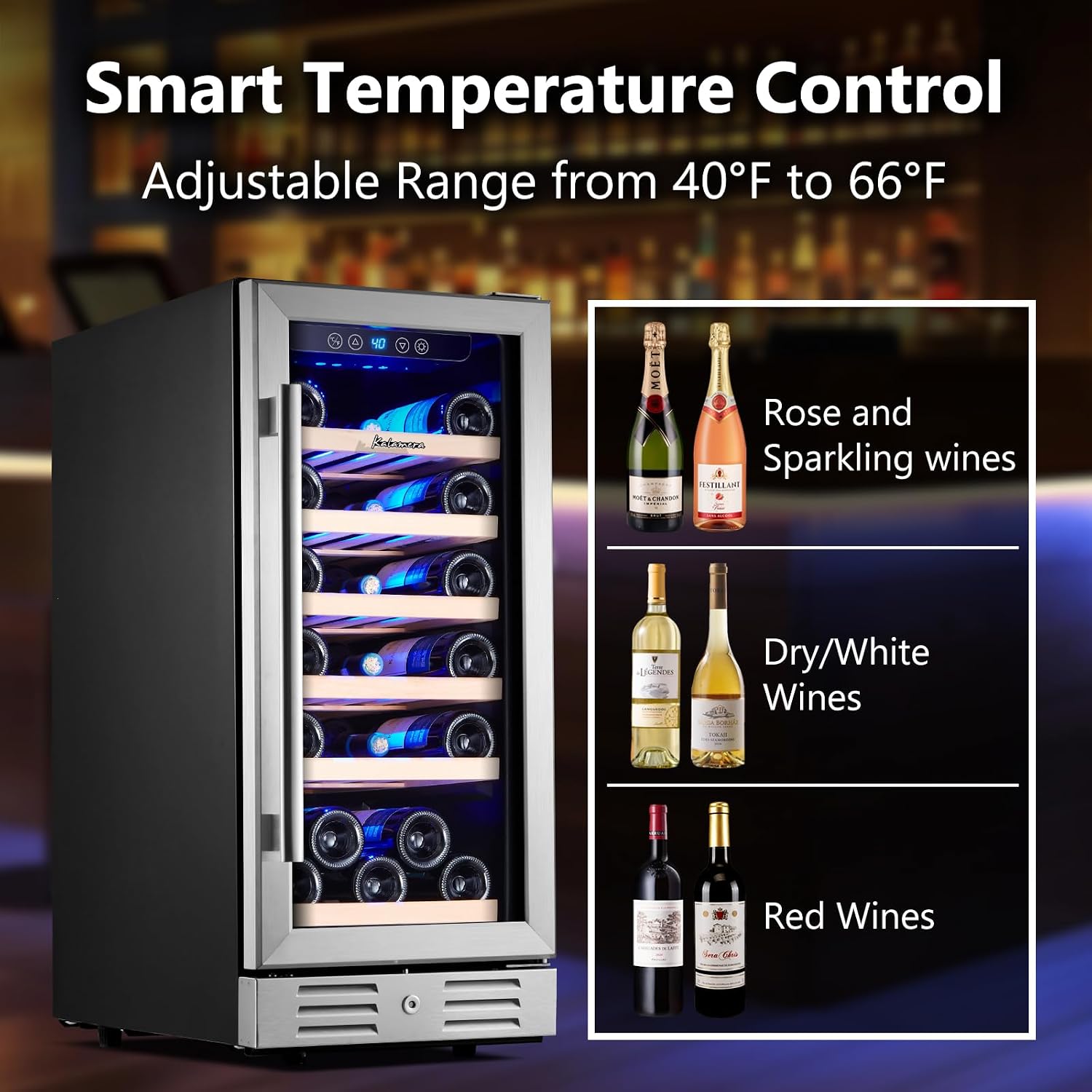 Kalamera 15 Inch Wine Fridge, 28 Bottle Wine Cooler Refrigerator, 40-66℉ Digital Temperature Control,Built-in or Freestanding
