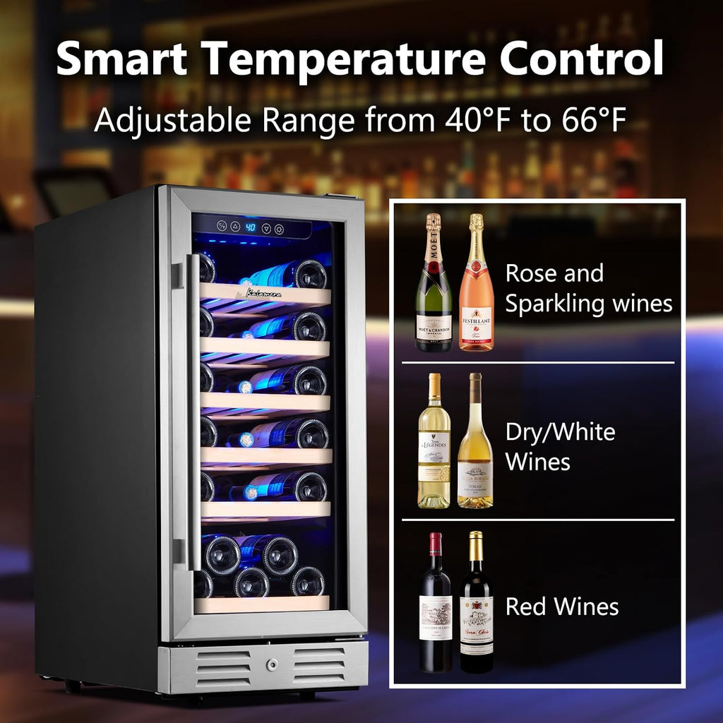 Kalamera 15 Inch Wine Fridge, 29 Bottle Wine Cooler Refrigerator, 40-66℉ Digital Temperature Control With Temp-Memory Function,Built-in or Freestanding Wine Fridge for Home/Bar/Kitchen