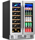 Antarctic Star Dual Zone Wine and Beverage Refrigerator, 24 Inch 4.4 Cu.Ft Built-in or Freestanding Under Counter Cooler with French Glass Doors, Fits 21 Bottles and 88 Cans, Digital Touch Control