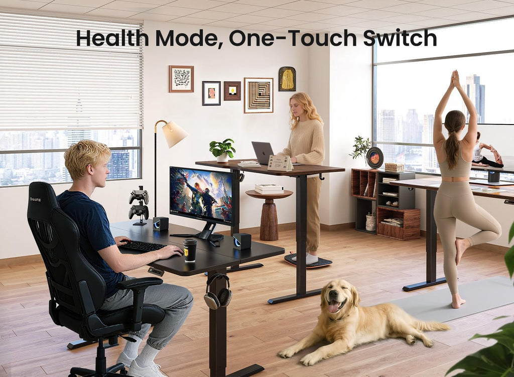 BANTI 55 × 24 Inches Standing Desk, Ergonomic, Electric Height Adjustable, Sit and Stand Up, Computer Office Desk with Splice Board, Black Frame/Black Walnut Top