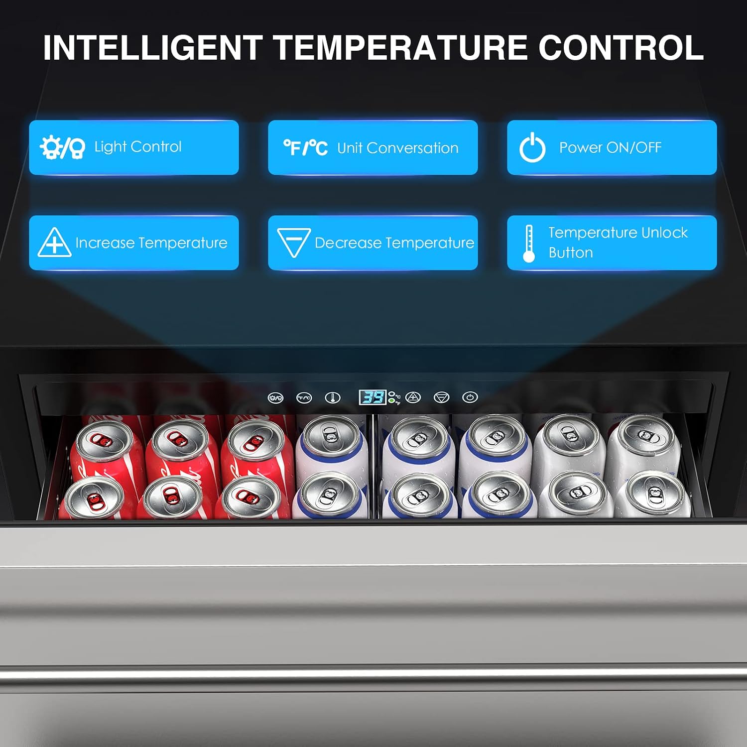 Mojgar 24 Inch Under Counter Drawer Fridge, Beverage Refrigerator with Double Drawer Storage, Built-in Beverage Refrigerator for Home & Commercial Use, Outdoor Fridge for Patio, Stainless Steel