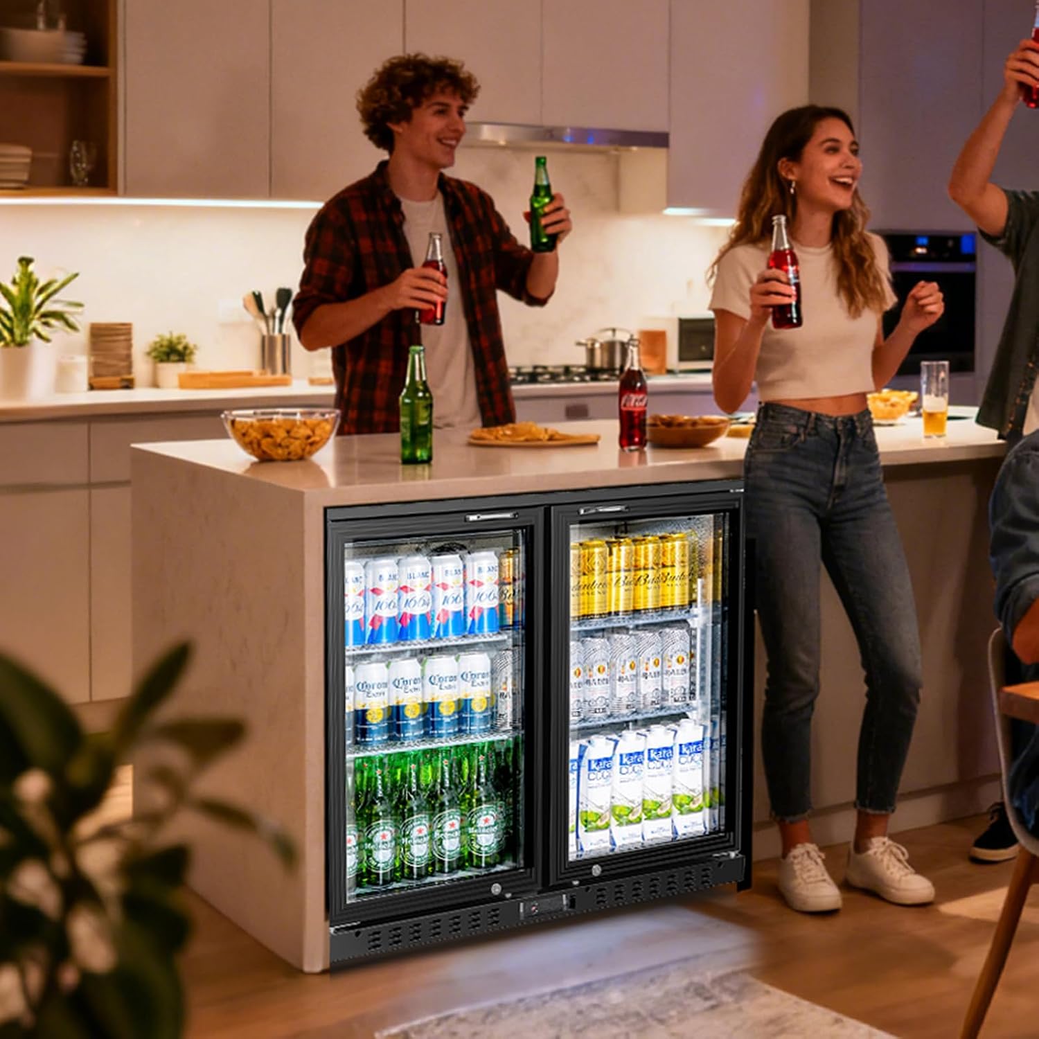 Back Bar Cooler with 2 Glass Doors Commercial Under Counter Beverage Refrigerator 7.4 Cu.ft. ETL Black Drink Fridges for Bar,Office,Convenience Stores