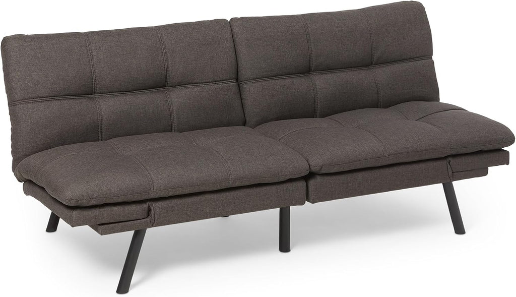 Amazon Basics Futon Sofa Bed, Convertible Memory Foam Sofa Couch with Adjustable Positions for Small Living Room, Office, Apartment, Dark Grey Linen Fabric