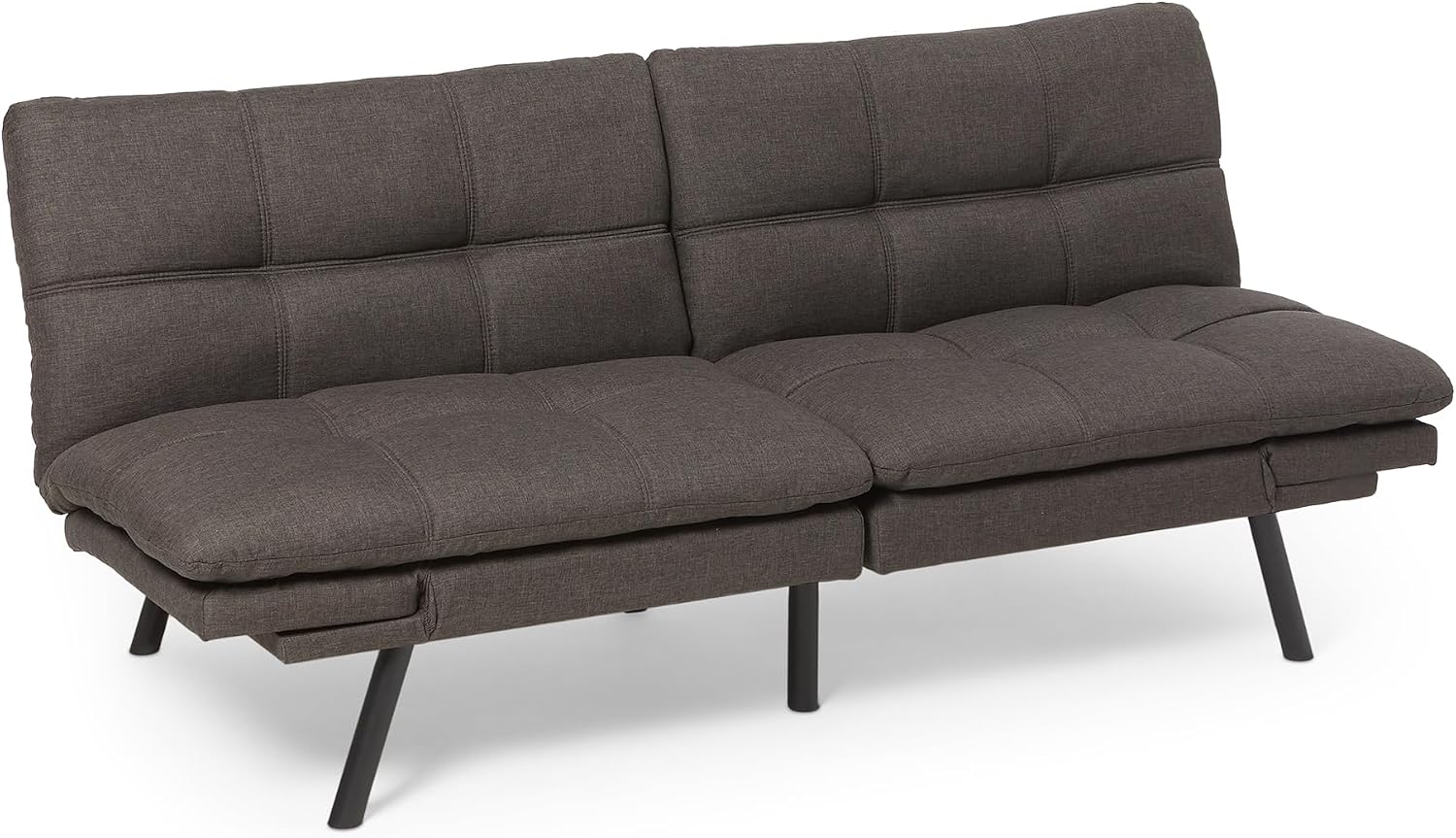 Amazon Basics Futon Sofa Bed, Convertible Memory Foam Sofa Couch with Adjustable Positions for Small Living Room, Office, Apartment, Dark Grey Linen Fabric