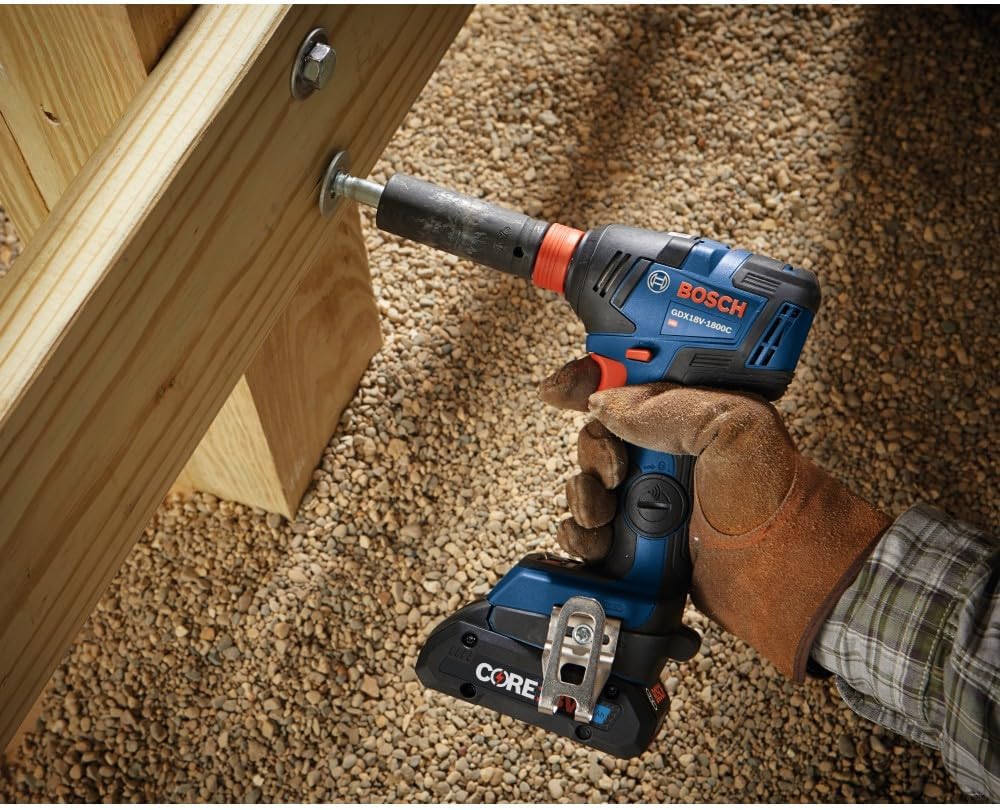 Bosch GXL18V-233B25 18V 2-Tool Combo Kit with 1/2 In. Hammer Drill/Driver, Two-In-One 1/4 In. and 1/2 In. Bit/Socket Impact Driver/Wrench and (2) CORE18V® 4 Ah Advanced Power Batteries