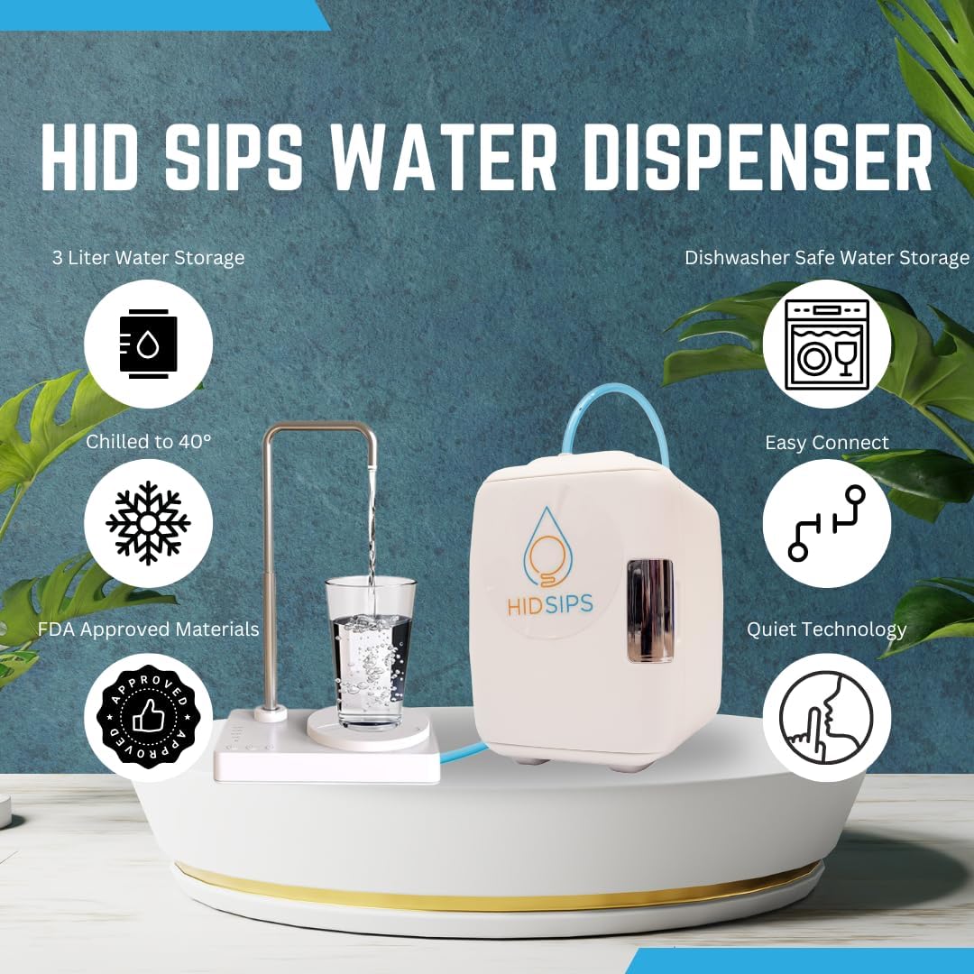 Desktop Water Dispenser with 4L Mini Fridge | Bedside or Desktop Water Cooler with Dishwasher-Safe Reservoir | Filtered or Beverage-Ready Hydration System (V2 Edition – No Filter, White)