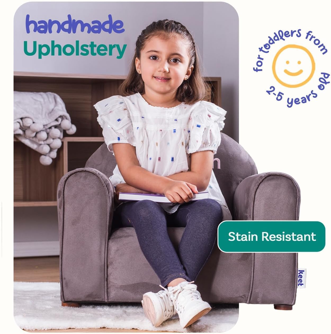 Personalized Toddler Chair, Customize with Name, Soft Microsuede Upholstery, Embroidered Kids Armchair, Sturdy Wooden Frame, Easy to Clean, Ages 2–5, Gift-Ready Toddler Chair for Playrooms.
