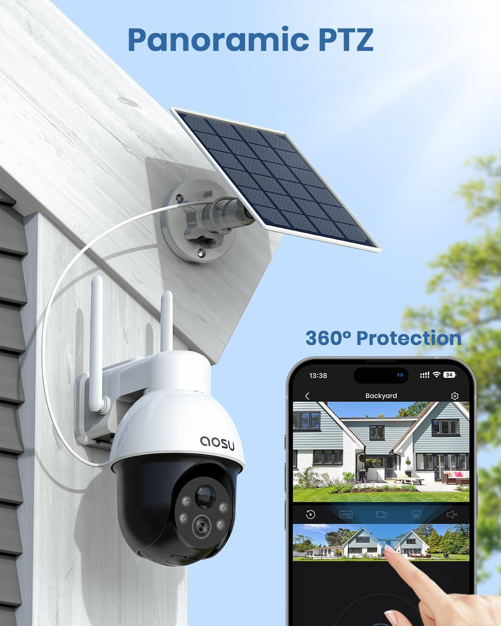 aosu 5MP/3K Solar Security Cameras Wireless Outdoor, View All on The APP, SolarCam D1 SE - 5 Pack