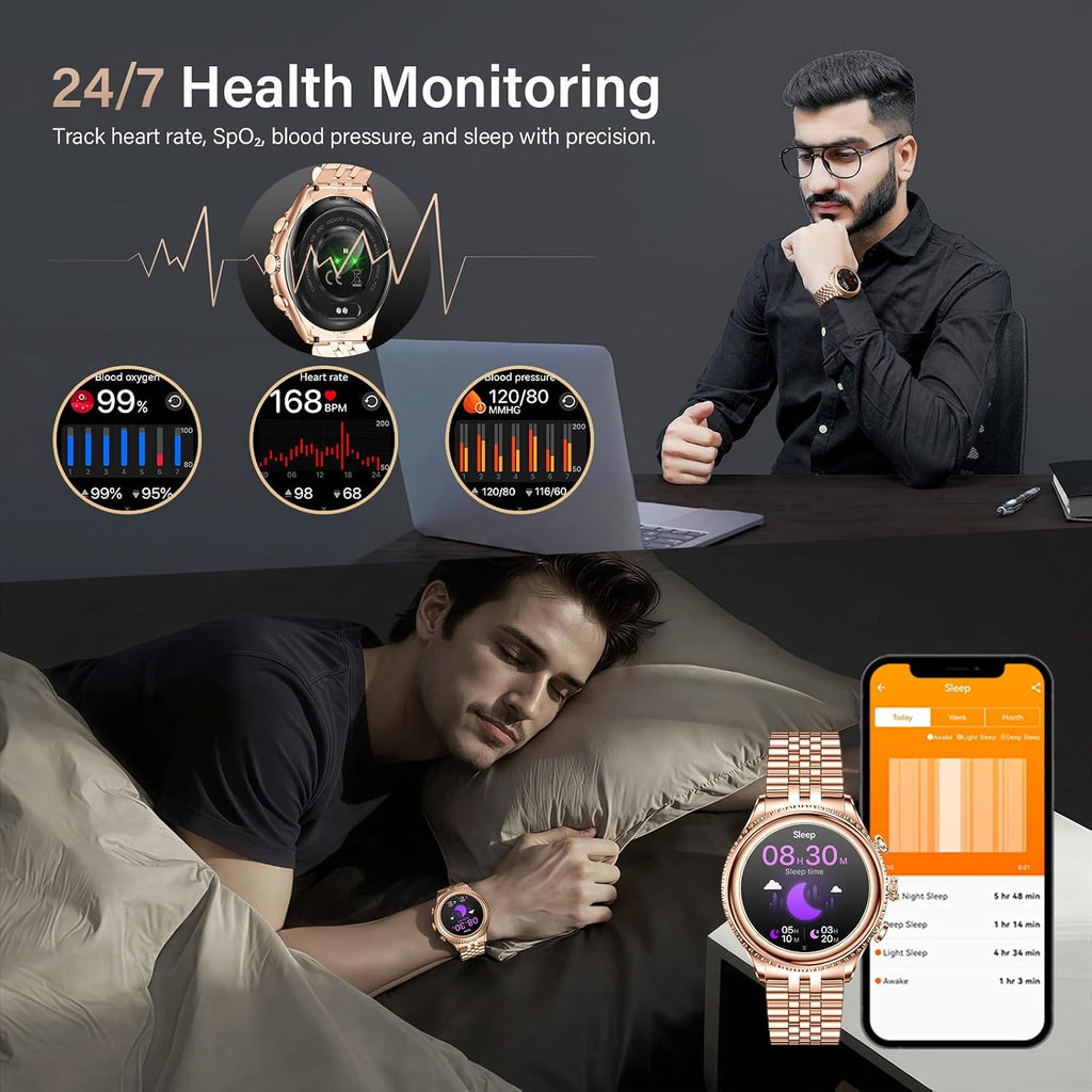 2026 Luxury Smart Watch for Men, Rotating Dial (Axe-Cut Bezel) Smartwatch, 1.32' AMOLED Display, Heart Rate, Blood Pressure, SpO2, Sleep Monitor, Stainless Steel Build, Compatible Android and iOS