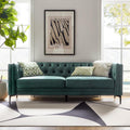 HULALA HOME 84' W Faux Leather Sofa Couch with Metal Legs, Button-Tufted 3-Seater Sofa, Mid Century Modern Contemporary Upholstered Couch for Living Room, Entertainment Area, Apartment,Green