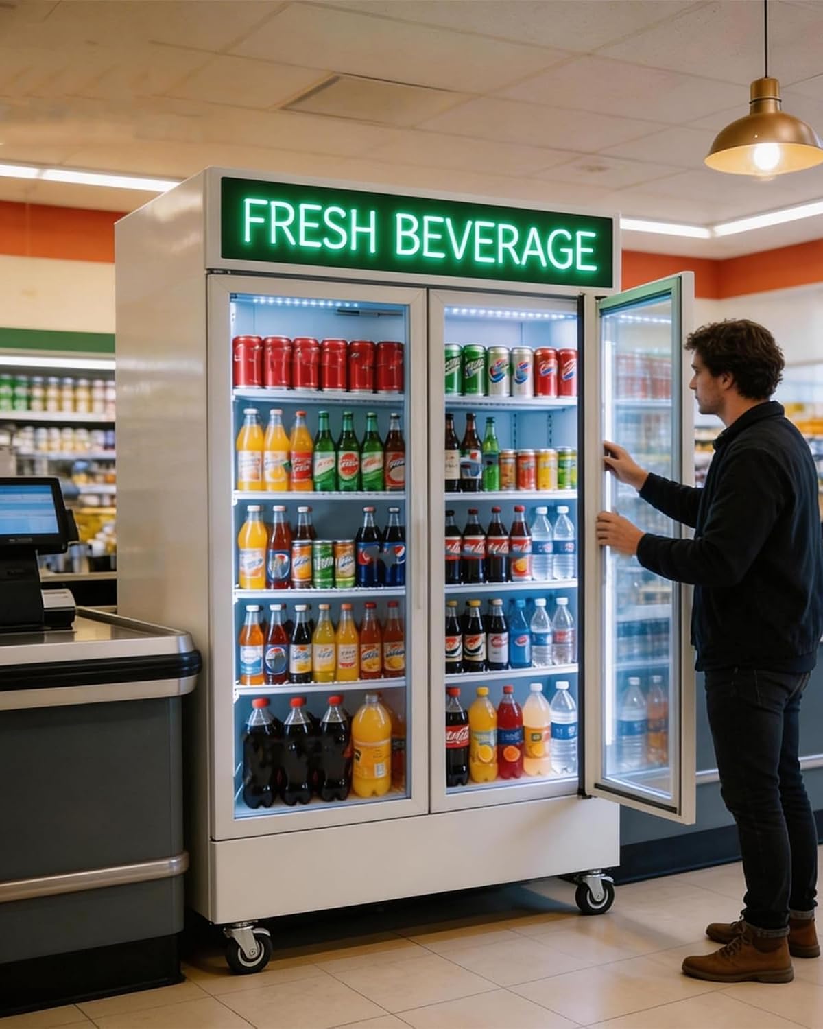 Commercial Refrigerator Display Cooler,White 2 Glass Doors Fridge With LED Light Adjustable Shelves,ETL Approval,47' Wide,Adjustable Shelves & Wheels Included