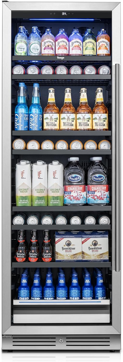 Beverage Refrigerator 24 inch -378 Cans Capacity Beverage Cooler, Upgraded Beverage Refrigerator Freestanding or Built-In, Drink Cooler for Soda, Water, Beer or Wine - For Kitchen, Bar or Office