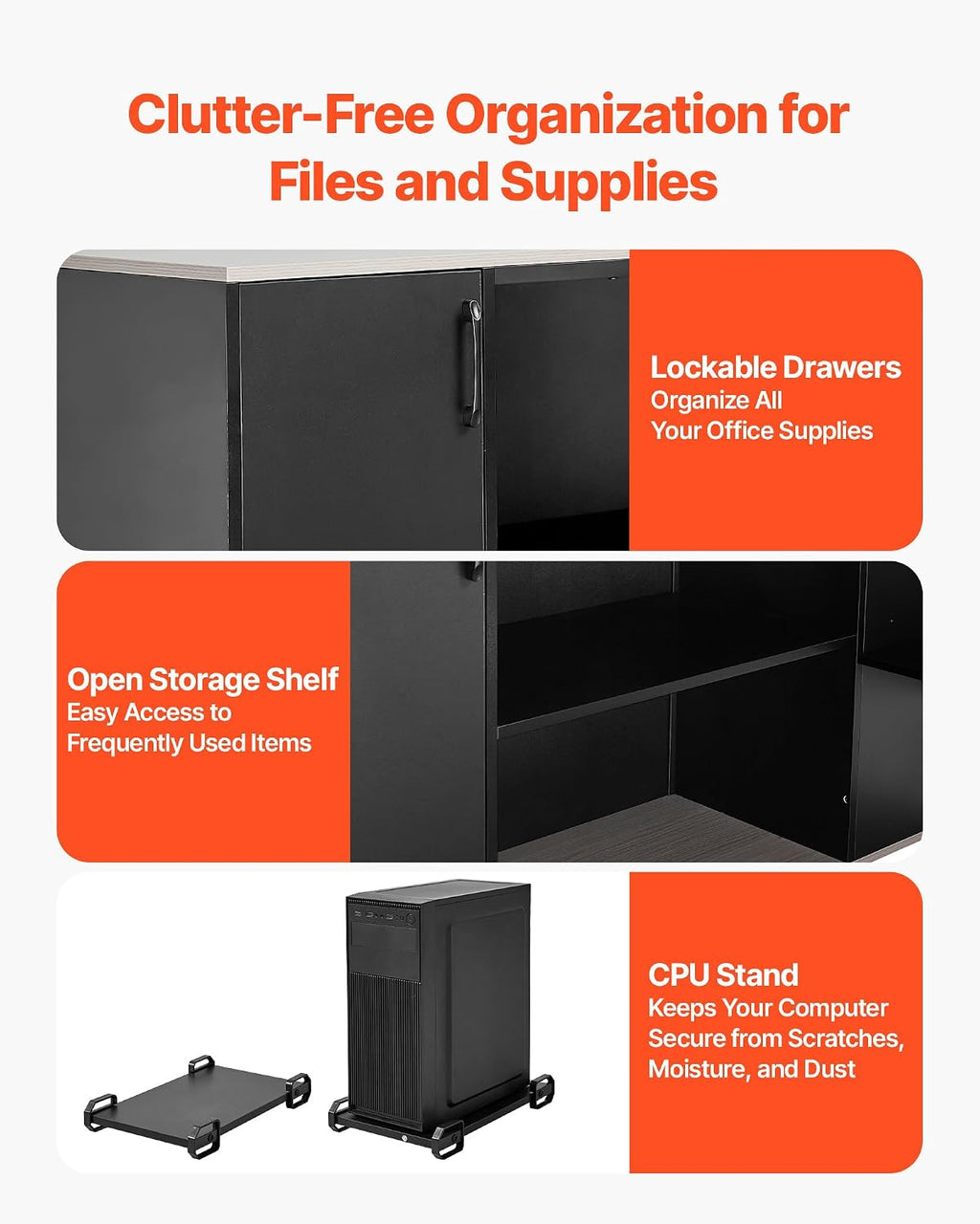 VEVOR 71' L-Shaped Executive Desk, Large Computer Desk with Drawers, File Storage Cabinet, CPU Stand, 350 LBS Load Capacity Corner Table, Easy Assembly, for Work Study
