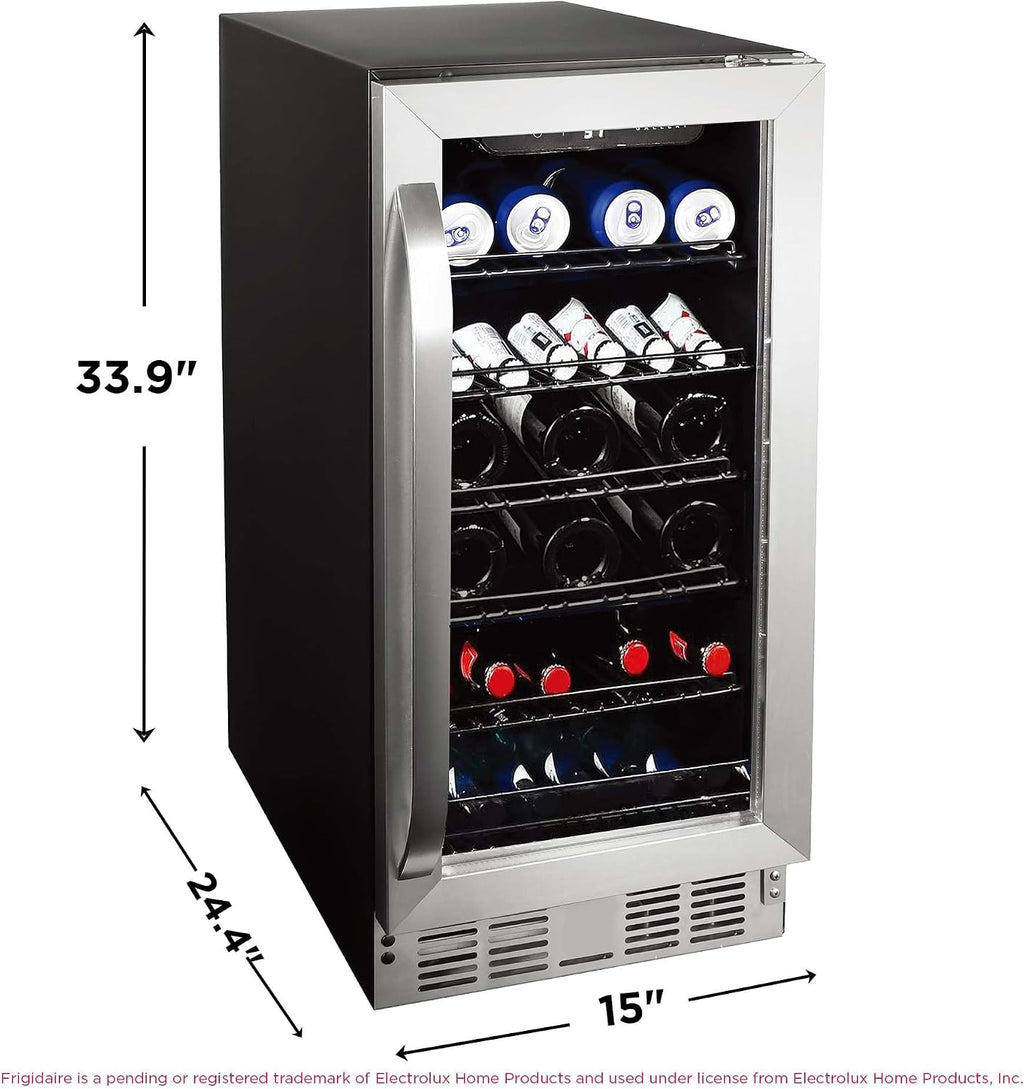 Frigidaire Gallery, 22.5' Wide Beverage Cooler, 30-Bottles Stainless Steel, with Lock, Tempered Glass Door, Frost Free, Glass Door, Stainless Steel, Built-in