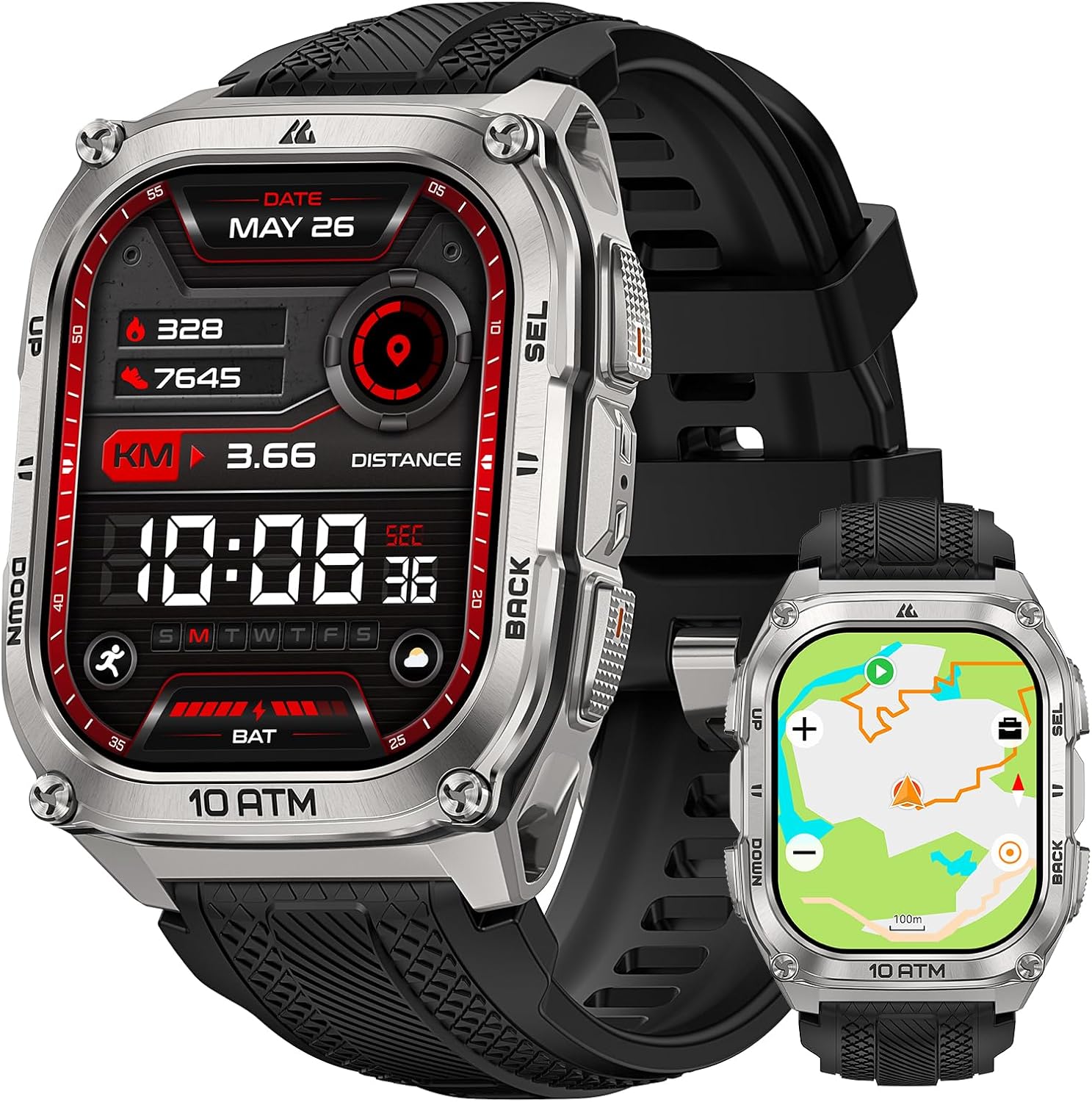 KOSPET Tank M4 Smart Watch for Men, Full Stainless Steel, GPS & Offline Maps,10ATM Waterproof 45m Freediving, 50-Day Battery, Bluetooth Calls, 24/7 Heart Monitor, for Android & iOS