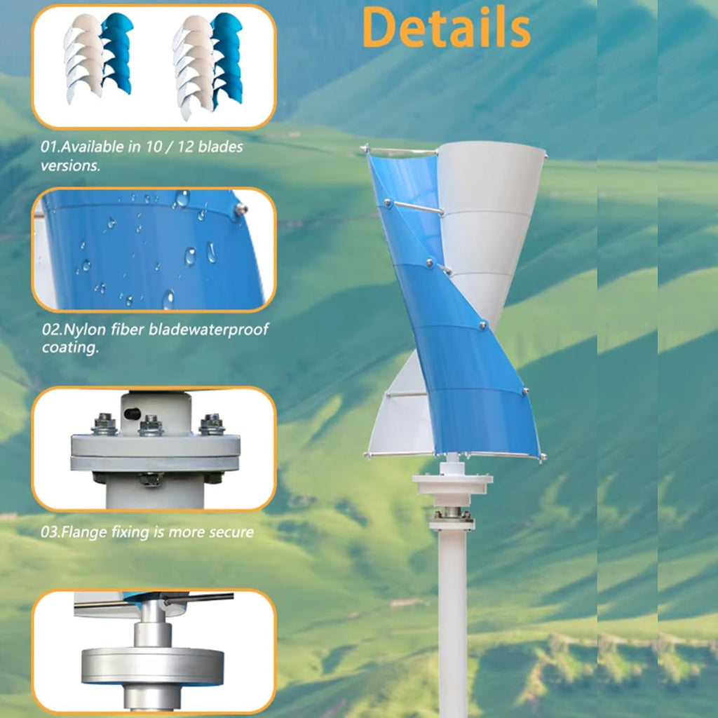 3000 Watt Wind Turbine Generator Kit, Free Energy Windmill Generator, 12V 24V 48V Waterproof Generator W/Controller for Outdoor Garden Streetlight