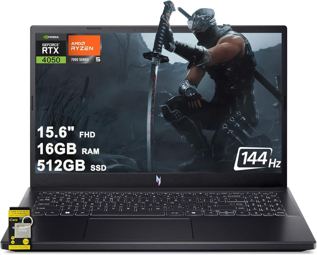 acer Nitro V 15 Gaming Laptop 15.6' FHD IPS 144Hz AMD 6-core Ryzen 5 7535HS 16GB RAM 512GB SSD GeForce RTX 4050 Backlit Type-C Win11 ICP Hub
