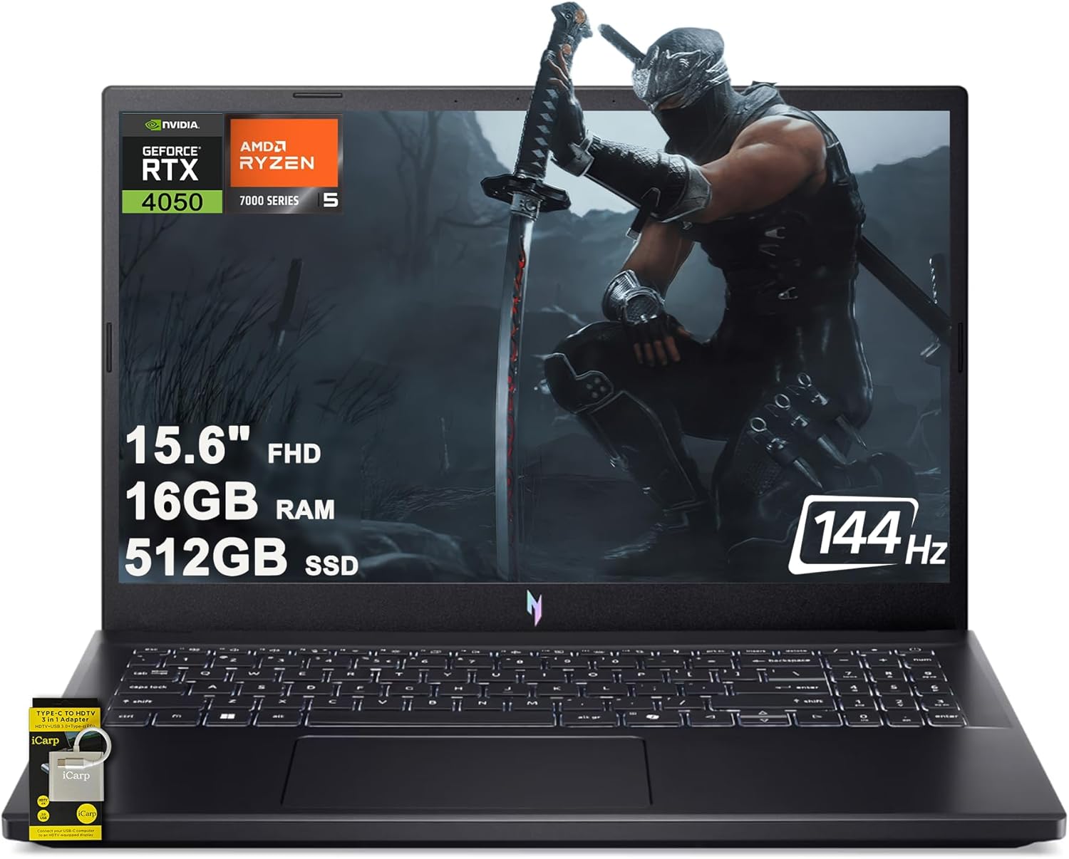acer Nitro V 15 Gaming Laptop 15.6' FHD IPS 144Hz AMD 6-core Ryzen 5 7535HS 16GB RAM 512GB SSD GeForce RTX 4050 Backlit Type-C Win11 ICP Hub