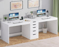 YOMILUVE 2 Person Desk with 5 Drawers and Power Outlets, 78.7 Inch Long Computer Desk with Storage File Cabinet, Two Person Home Office Double Desk with Storage, White