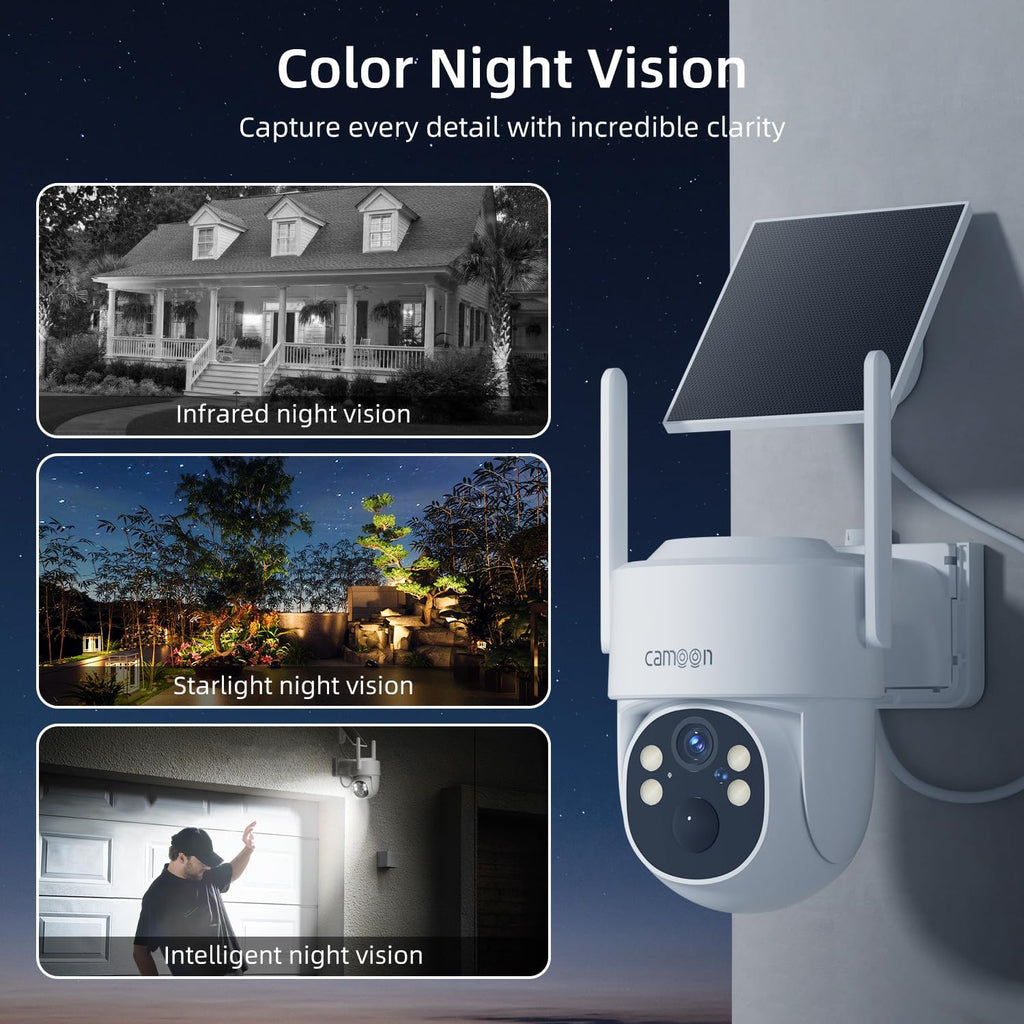 2K Solar Security Cameras Wireless Outdoor, 5/2.4Ghz WiFi Cameras for Home Security, Color Night Vision, Human Detection, Two-Way Audio, SD/Cloud Storage(4 Camera)