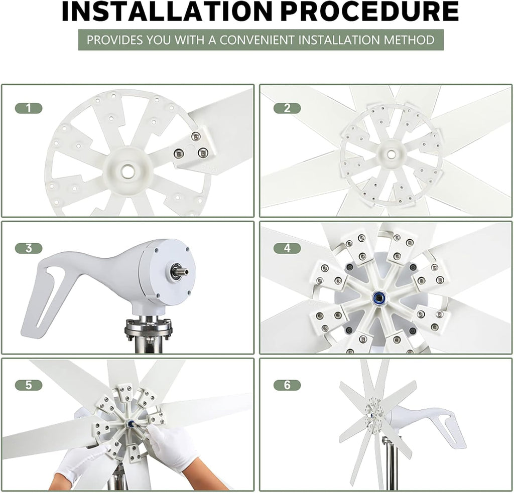 3000W-6000W Wind Turbine Generator, 110V/220V 8 Blades Alternator Three-Phase Vertical Axis Windmill with Mppt Controller