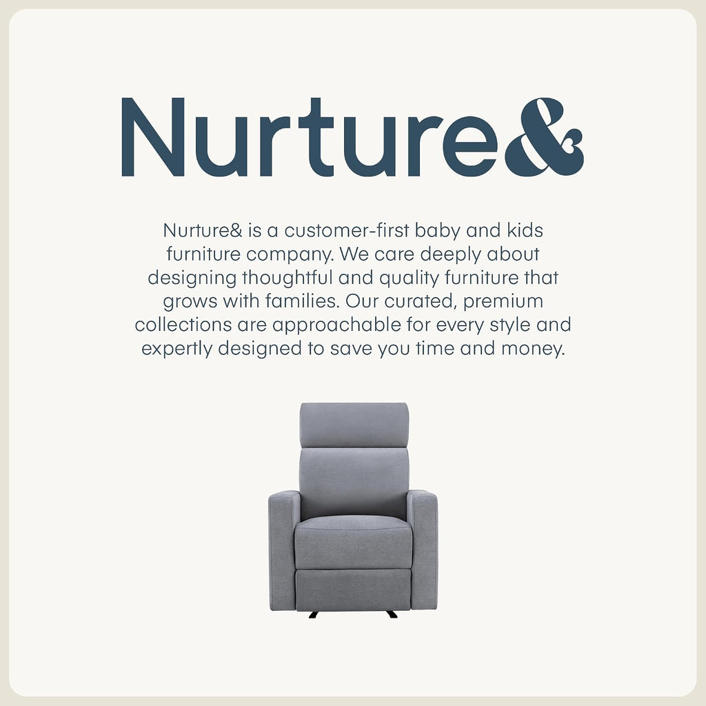 Nurture& The Glider Premium Power Recliner Nursery Glider Chair with Adjustable Head Support | Designed with a Thoughtful Combination of Function and Comfort | Built-in USB Charger (Gray)