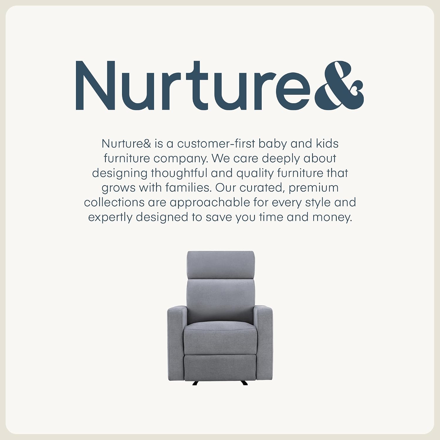 Nurture& The Glider Premium Power Recliner Nursery Glider Chair with Adjustable Head Support | Designed with a Thoughtful Combination of Function and Comfort | Built-in USB Charger (Gray)