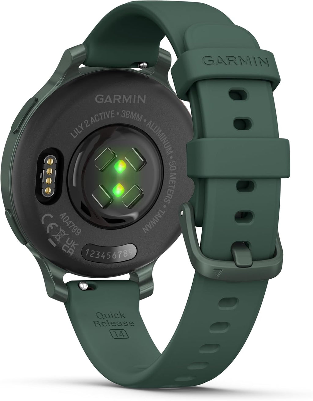 Garmin Lily 2 Active, Jasper Green with Jasper Green Silicone Band, Smartwatch, Built-in GPS, Hidden Display, Patterned Lens, Up to 9 Days Battery Life w Black Earbuds Bundle