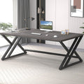 LVB Long Rustic Computer Desk, Industrial Large Wood Metal Office Desk, Modern Pc Study Gaming Writing Table for Two Person, Workstation Executive Desk for Home Bedroom Living Room, Dark Gray, 70 Inch