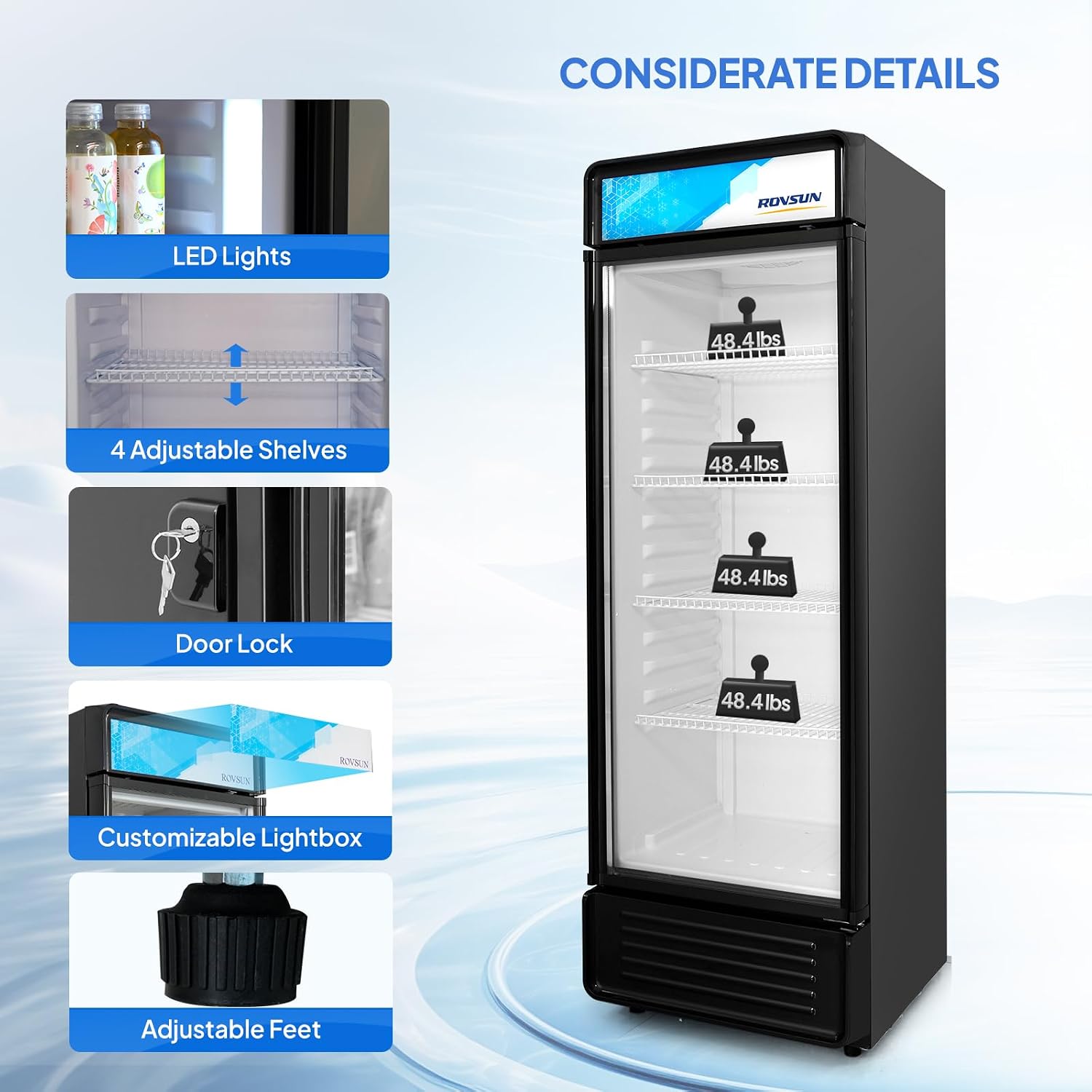 ROVSUN 12.5 Cu.Ft Commercial Beverage Refrigerator ETL NSF, Merchandiser Refrigerator Display Refrigerator Beverage Cooler Glass Door Fridge w/Adjustable Shelves LED Light for Bar Restaurant Cafe