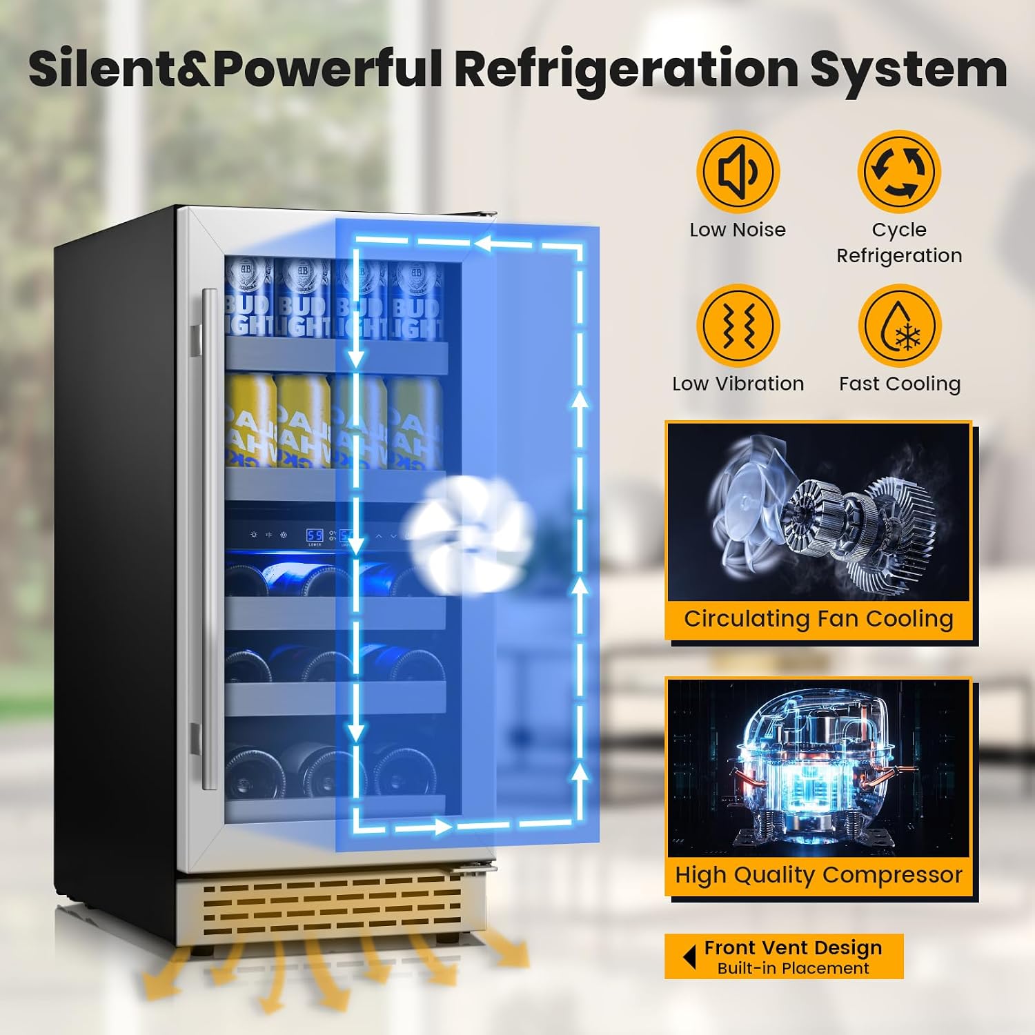 15 Inch Wine and Beverage Refrigerator,13 Bottle & 48 Cans Dual Zone Beverage Fridge with Reversible Glass Door,Freestanding/Under Counter Wine Fridge with 360 Air Cooling for Home Bar Office