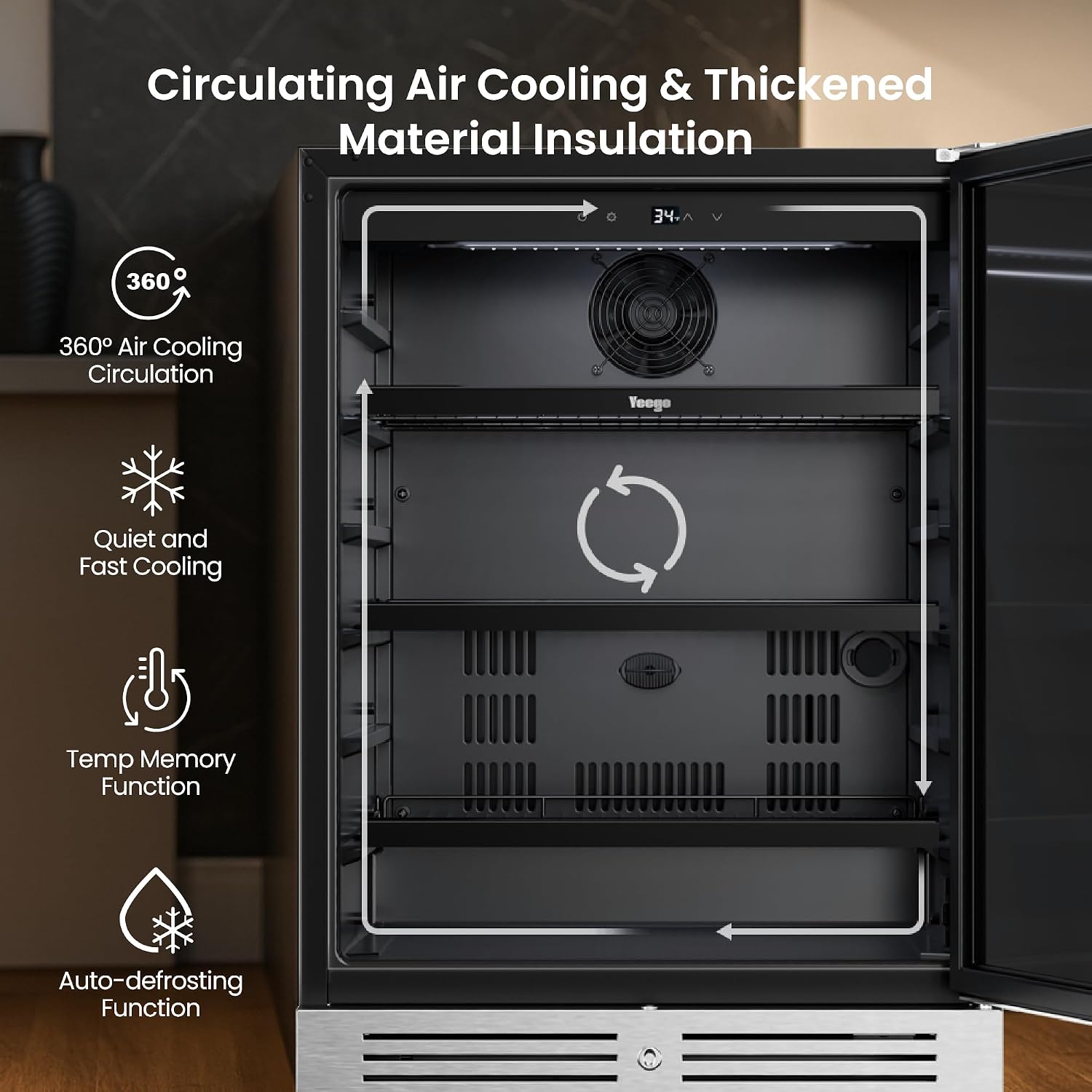 Yeego 24 Inch Beverage Refrigerator, Up to 160 Cans, Beverage Cooler with Lock, Auto Defrost, Digital Temperature Control, Stainless Steel for Indoor & Covered Outdoor Use, Built-in or Freestanding