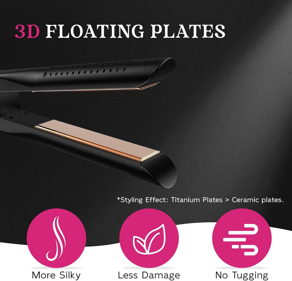SKIMI Airflow Styler, Titanium Flat Iron Hair Straightener and Curling Iron with Cooling Air Vents to Lock in Style, 5 Temps, Dual Voltage, Auto Off
