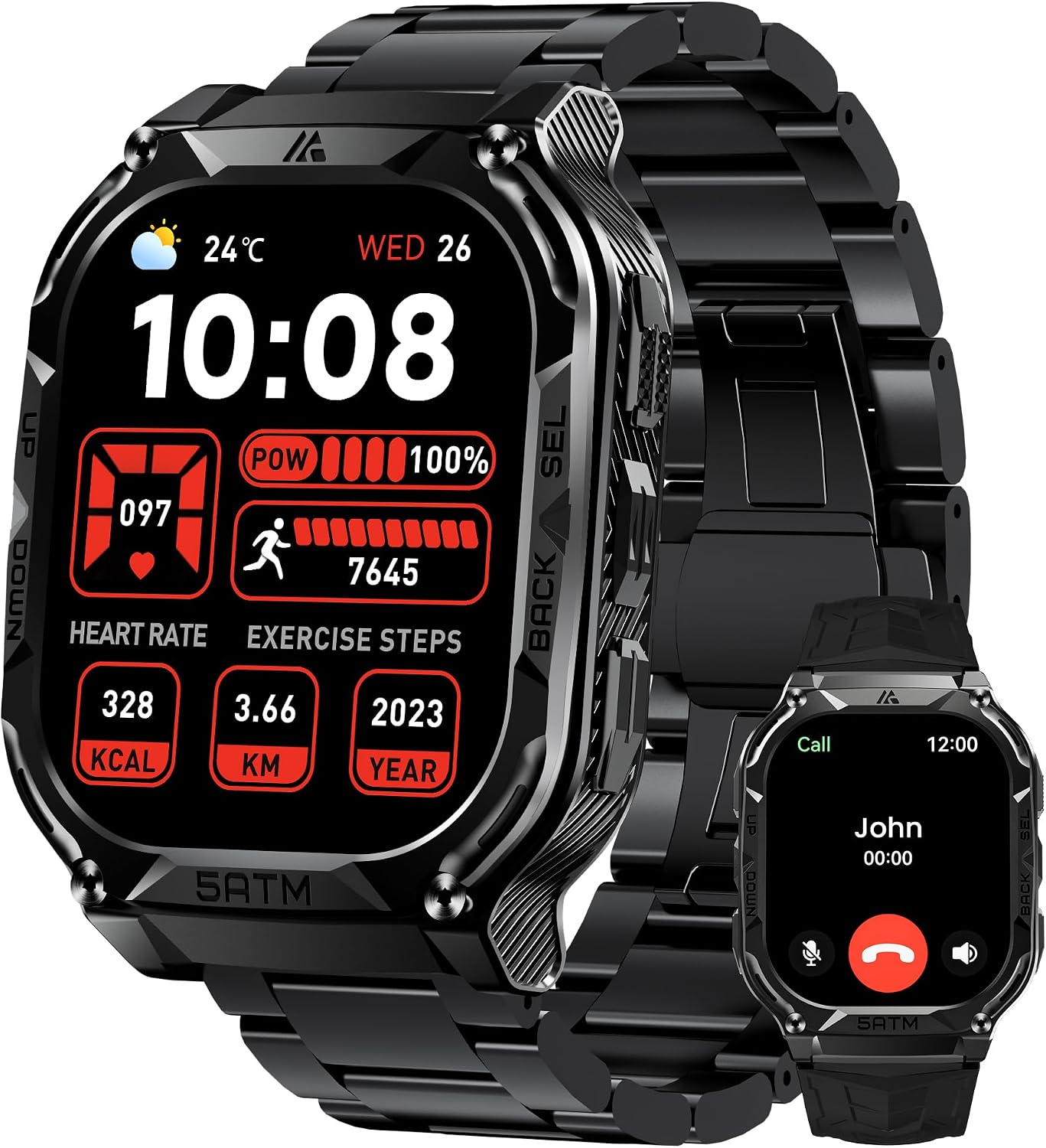 AMAZTIM GPS Smart Watch for Men, 6 Satellite Positioning, Compass, Stainless Steel Body, 50M Waterproof, 480mAh Extra-Large Battery, Answer/Make Call, 1.96' AMOLED Screen, Compatible for Android iOS