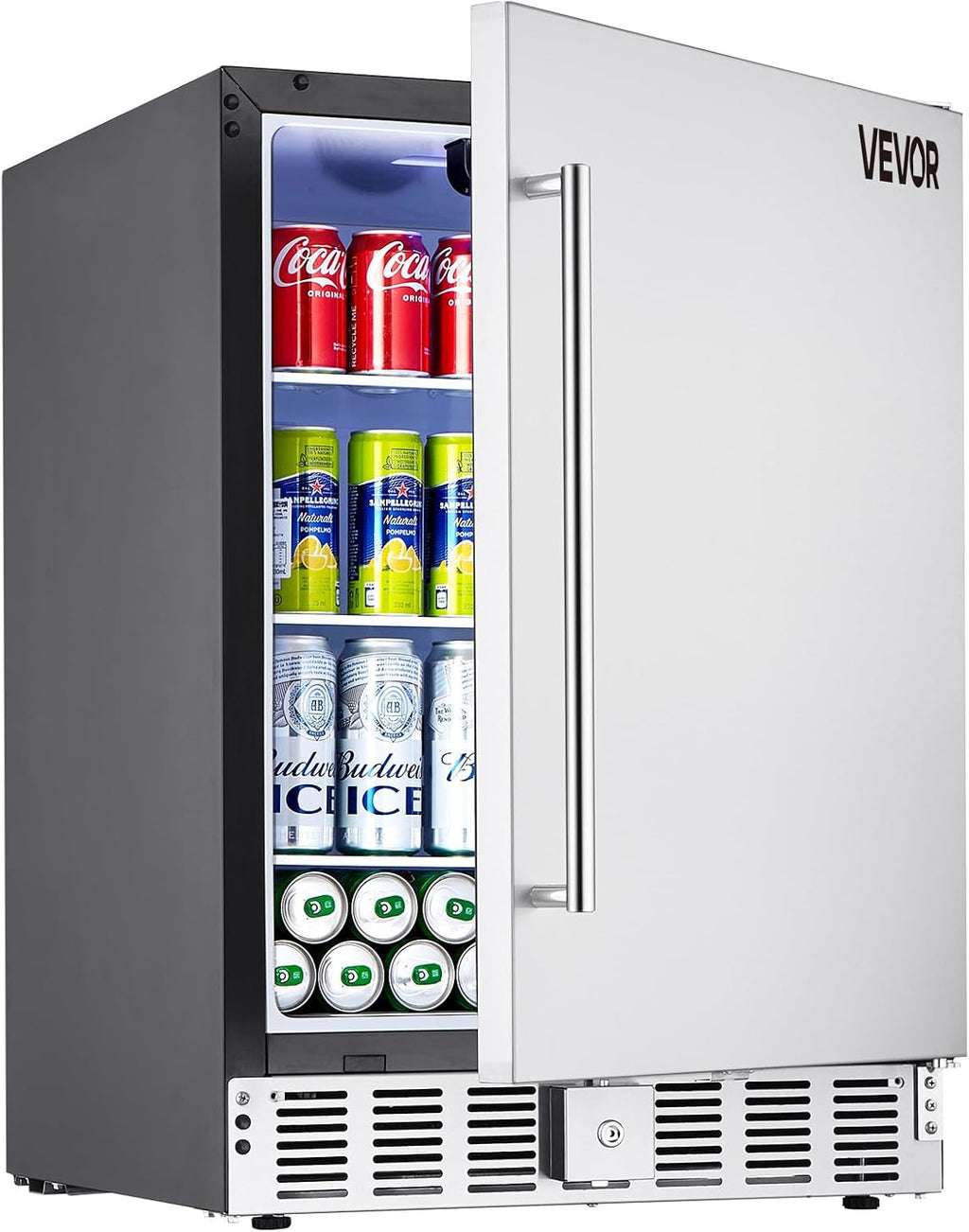 VEVOR 24-Inch Outdoor Beverage Refrigerator, 150 QT Built-in Drink Fridge, 0.56 kWh/Day Energy-Efficient Cooler with 304 Stainless Steel Door, Holds 180 Cans for Outdoor Kitchen, Home Bar, Patio
