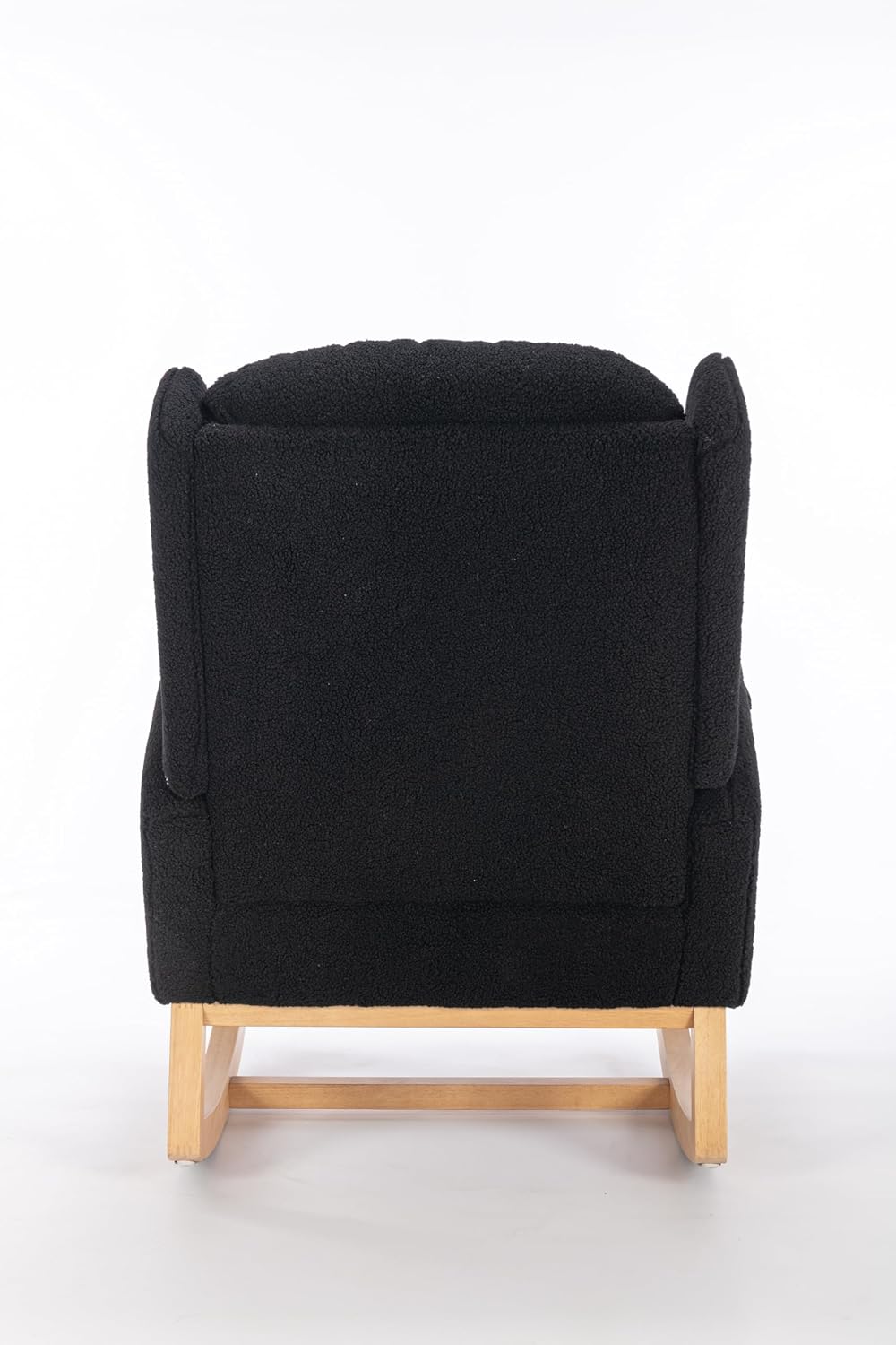Nursery Glider Chair - Wingback Teddy Upholstered Rocking Chair with High Backrest, Ergonomic Rocker Chair for Breastfeeding & Baby Room, Modern Accent Armchair for Living Room & Bedroom, Black