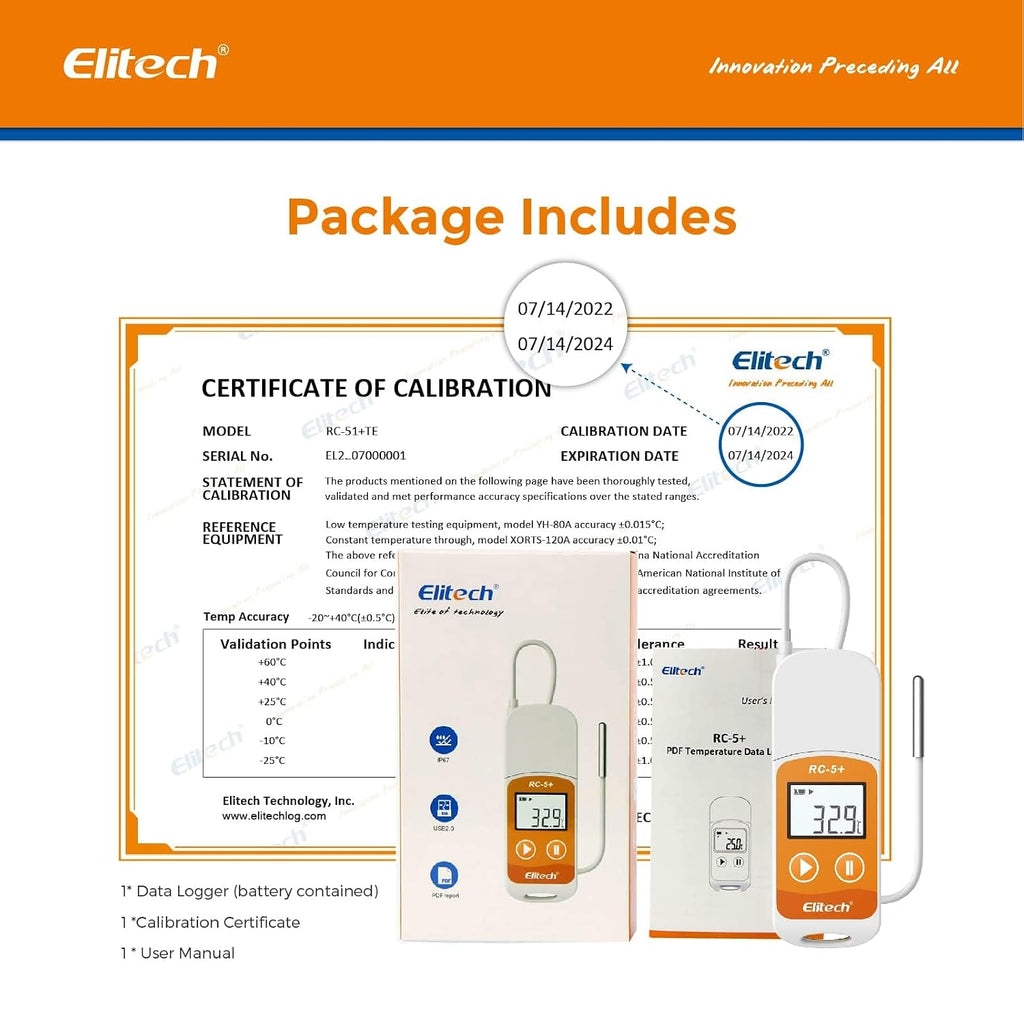 Elitech RC-5+ TE Digital PDF USB Temperature Data Logger Reusable Recorder Refrigerator Thermometer 32000 Points High Accuracy (Extra External Sensor)-10Pack