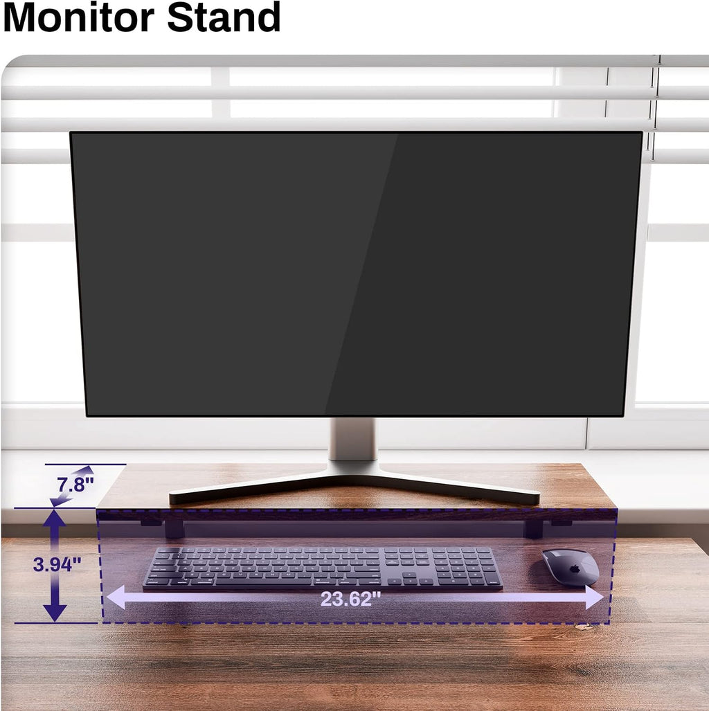 It's_Organized Reversible L Shaped Desk with Monitor Stand,58x47 inch Corner Desk,Study Writing Computer Table with Storage Shelves for Home Office,Rustic Brown/Black