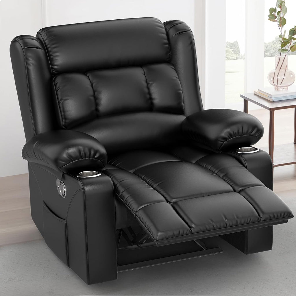 FURNIMAT Recliner Chair, Oversized Manual Reclining Chair for Adults, Single Reclining Sofa with Cup Holder & Pocket, Lounge Recliner for Living Room Home Theater Seating RV Chairs